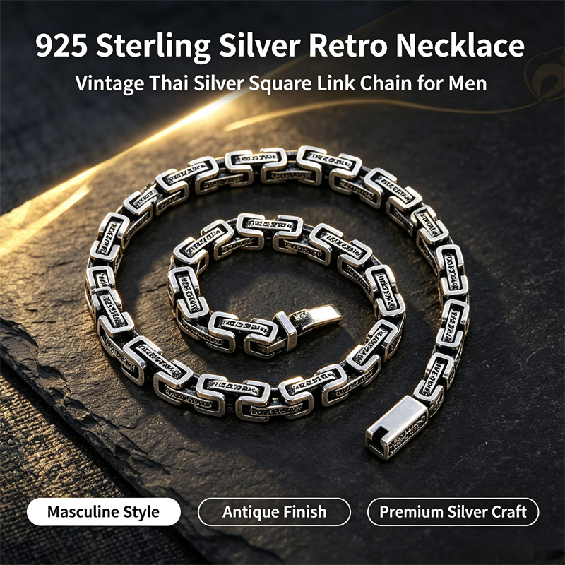 925 Sterling Silver Chain Necklace Men - OUYADI 925 Ayar Gümüş Retro Tay