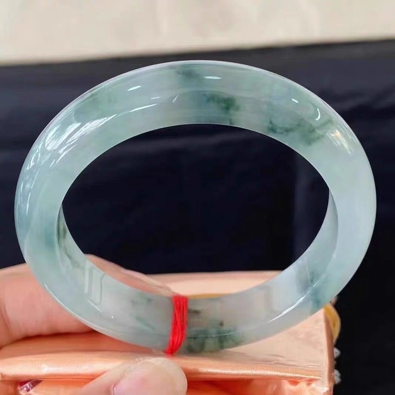 Bracelets - Mavi çiçek desenli Myanmar yeşim taşı,