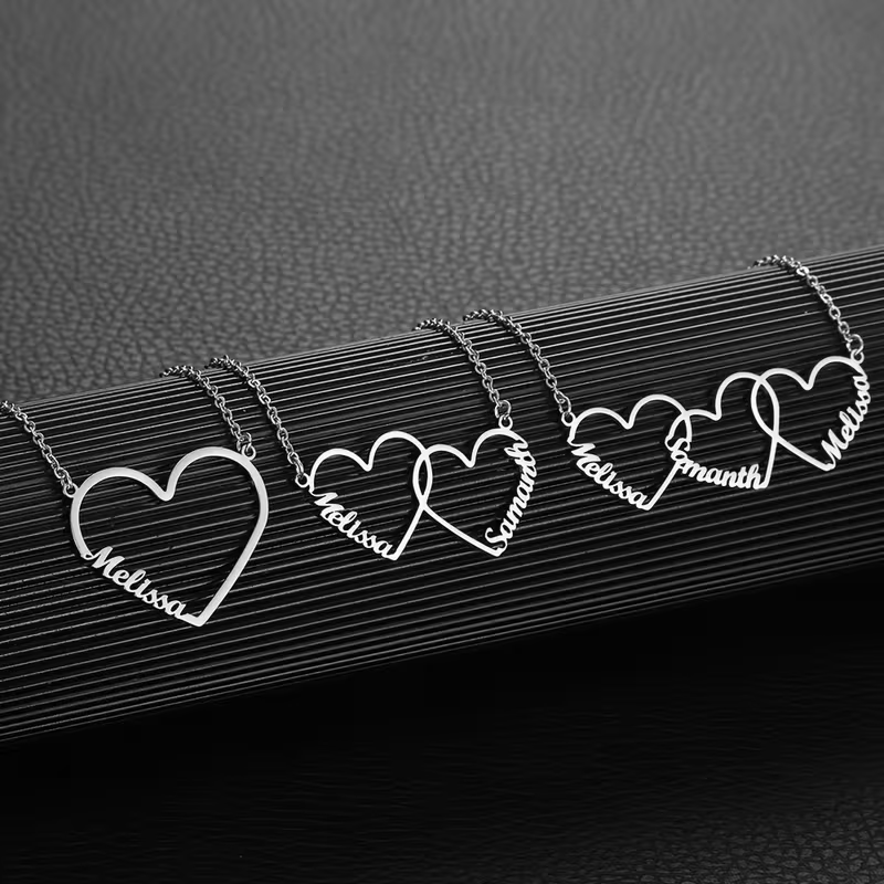 Custom Name Necklace Stainless Steel - Özel Birbirine Geçen Kalp İsimli Kolye