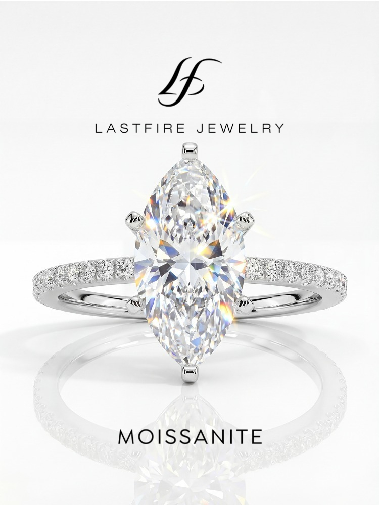 Moissanite Engagement Ring 1 Carat - Gerçek 2ct Gerçek Mozanit Pırlanta Markiz