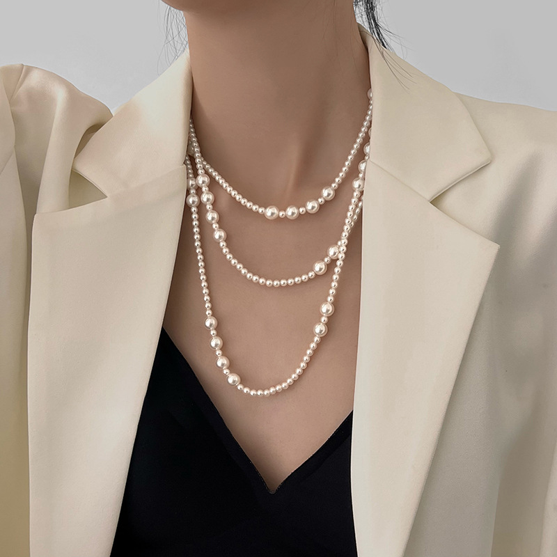 Pearl Choker Necklace Vintage - Kadınlar için Vintage uzun çok katmanlı