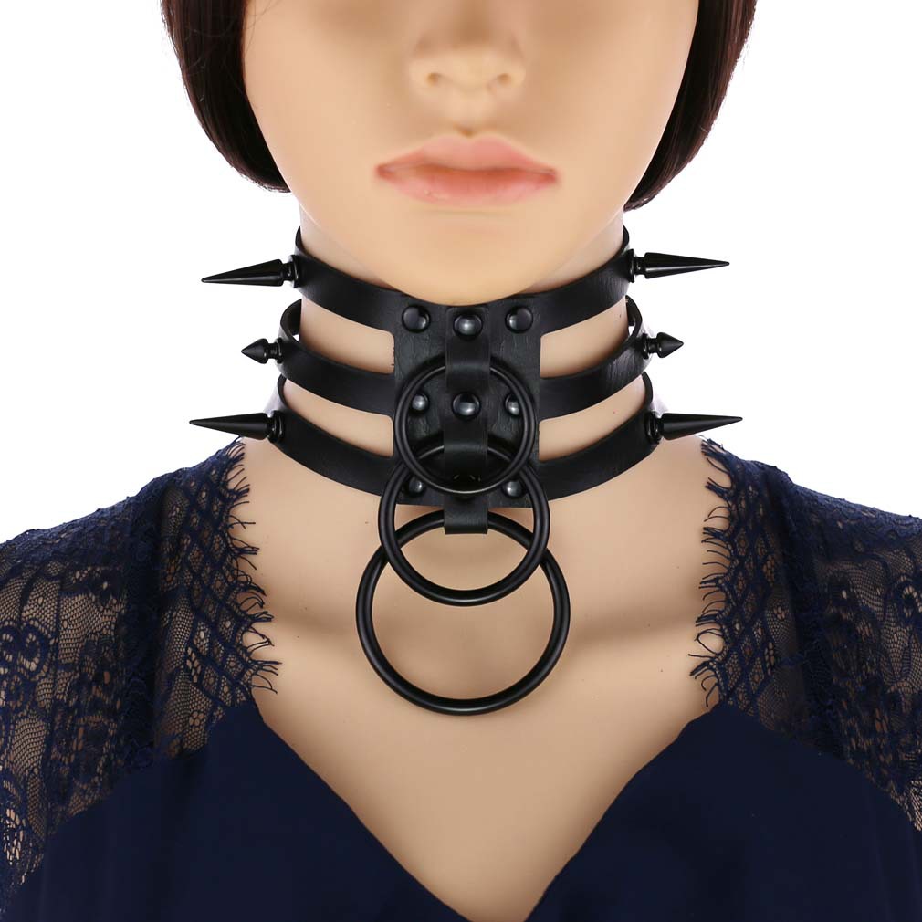 Goth Punk Spike Choker - Moda kadın erkek siyah perçin deri