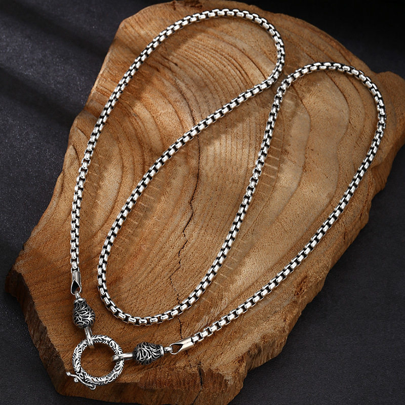 925 Sterling Silver Chain Necklace Men - OUYADI 925 Ayar Gümüş Retro Kutu
