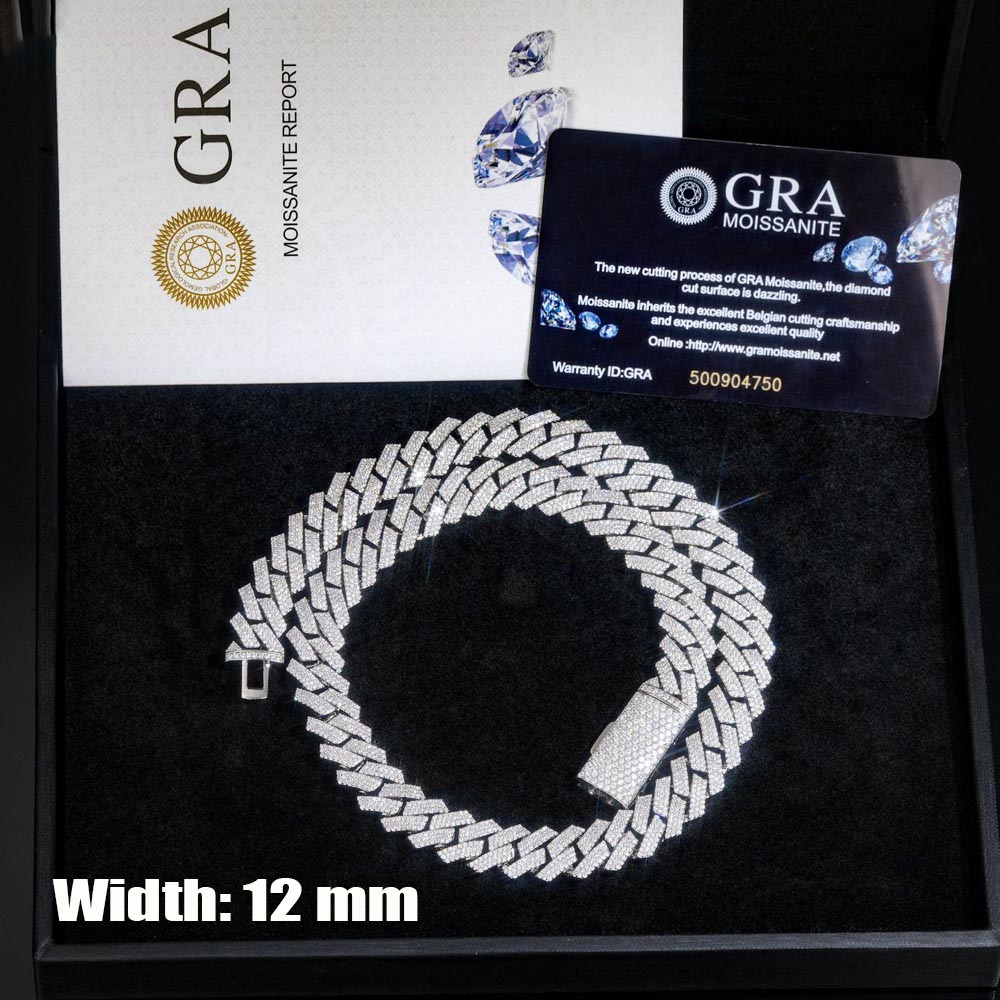 Cuban Link Chain 12Mm - 12mm 3 Sıralı Mozanit Taşlı Küba