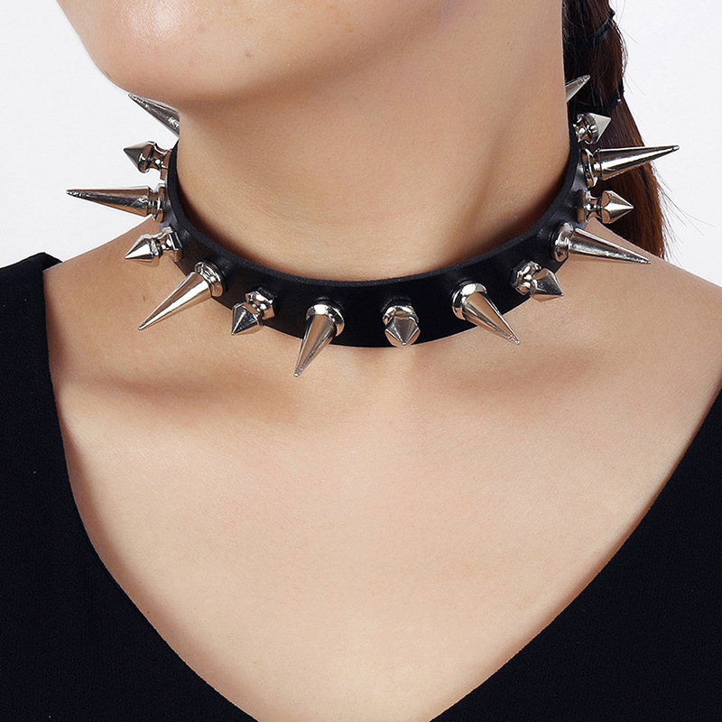 Goth Punk Spike Choker - Punk uzun başak gerdanlık Faux deri