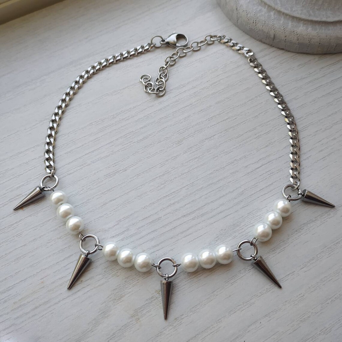 Goth Punk Spike Choker - Egirl inci başak kolye DIY tasarım