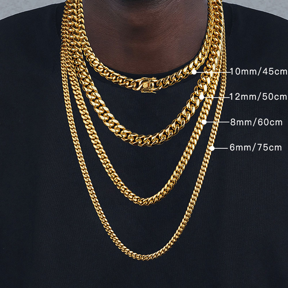 Cuban Link Chain 12Mm - 6mm/8mm/10mm/12mm Hip-Hop Yüksek Cilalı Altın Rengi