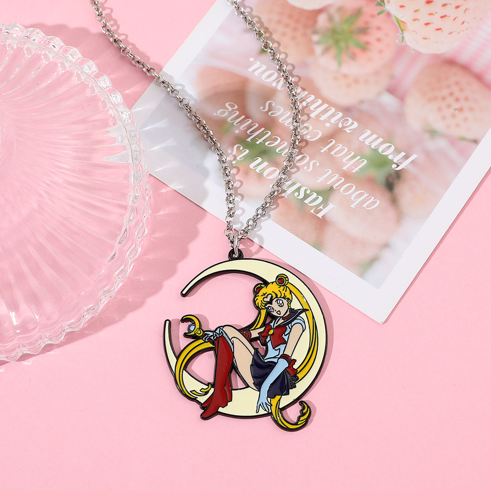 Anime Pendant Necklace - Tatlı Anime Metal Emaye Kolye Ay