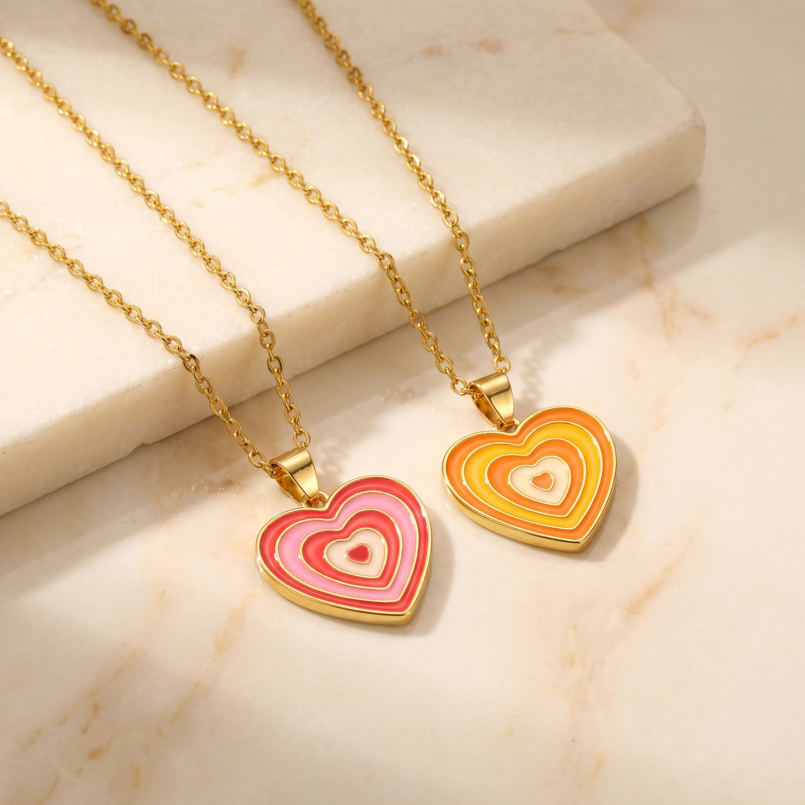 Layered Pendant Necklace Aesthetic - Y2K Tarzı Katmanlı Mineli Kalp Kolye