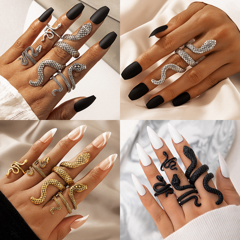 Vintage Punk Knuckle Rings Set - Punk yılan şekilli Knuckle yüzükler erkekler