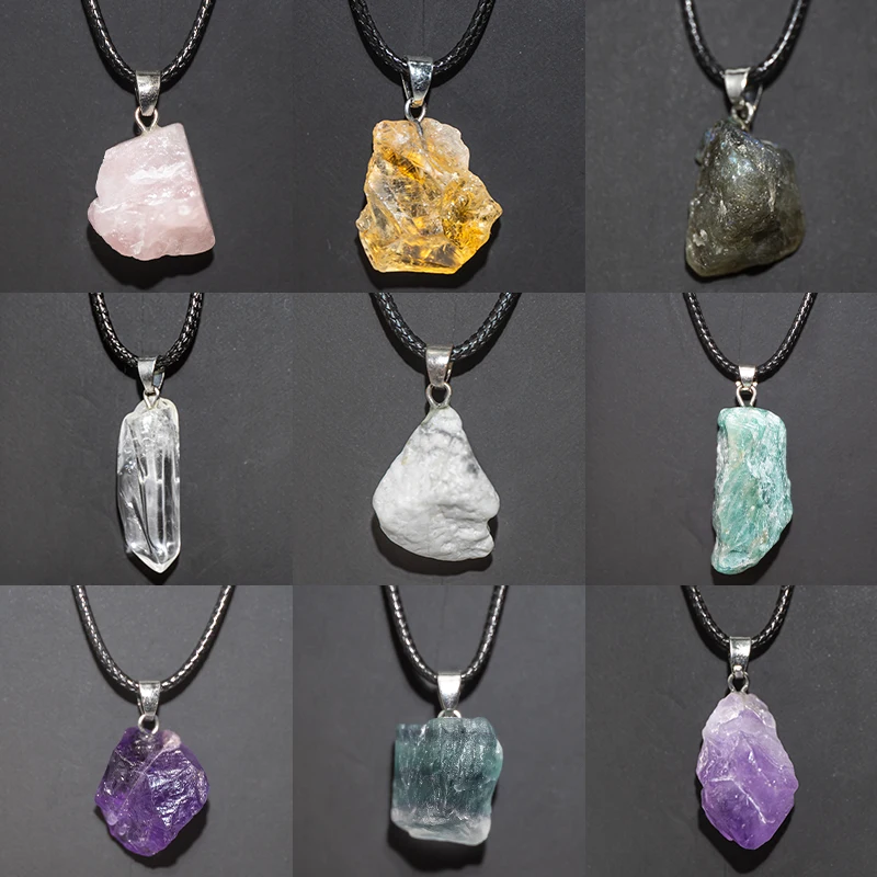 Crystal Pendant Necklace Natural Stone - Doğal Ametist Çiçek Kolye Reiki şifa