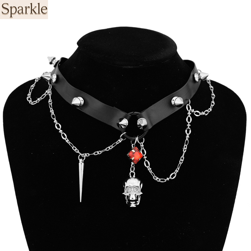 Koyu Kafatası Deri Gerdanlık,  - Goth Punk Spike Choker incelemesi ve fiyatı